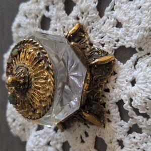 Vintage Celeste Glass Ring Holder Brass Accent Star Shapped